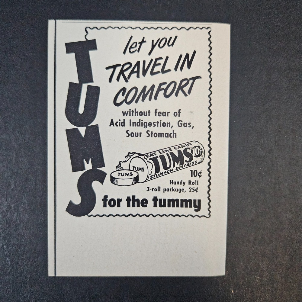 1951 Tums Stomach Distress Tablets Vintage Print Ad Acid Indigestion Gas Tummy